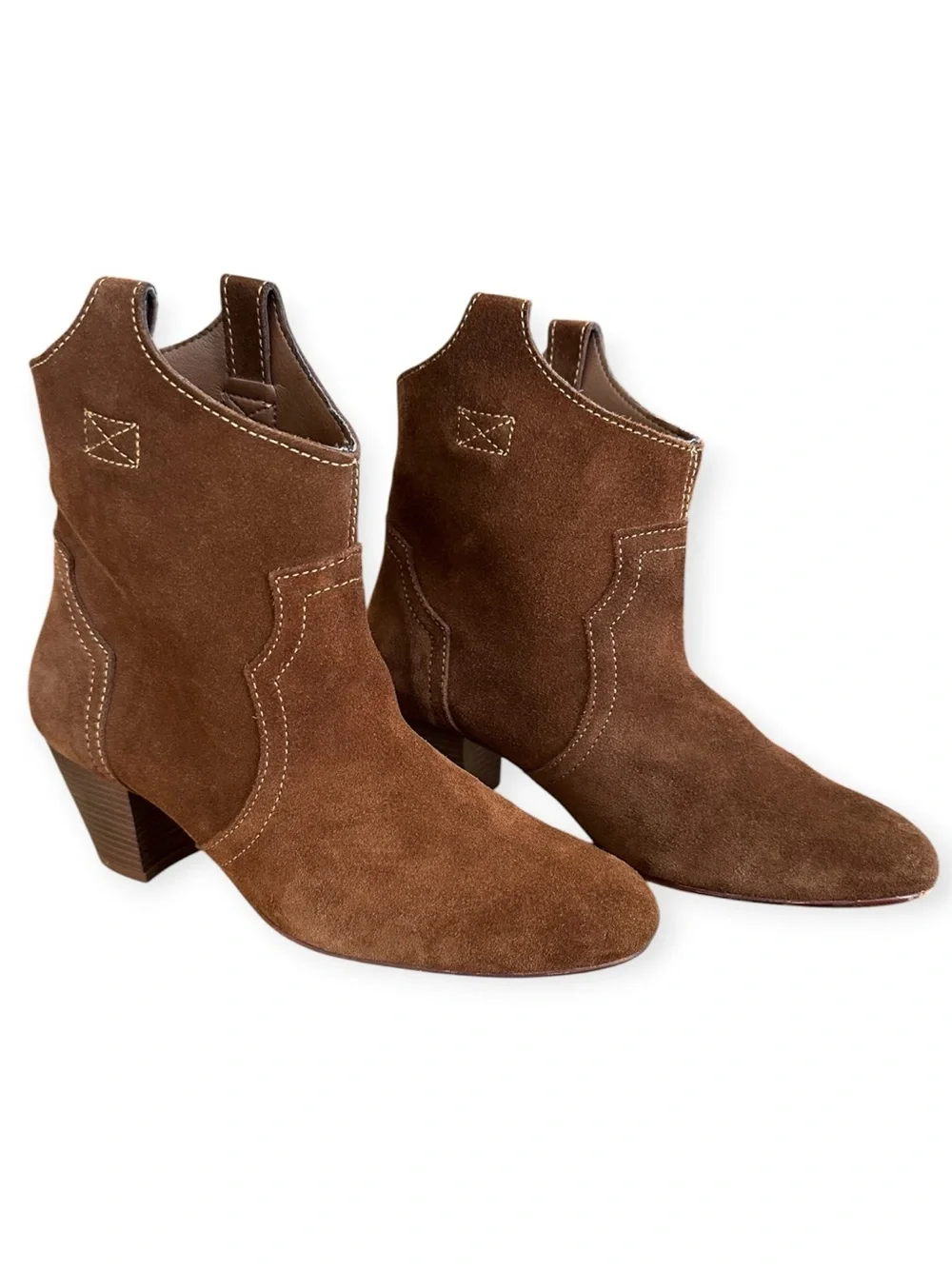 ZARA Trafaluc Brown Suede Western Cowboy Ankle Boots US Size 8 Made in Spain